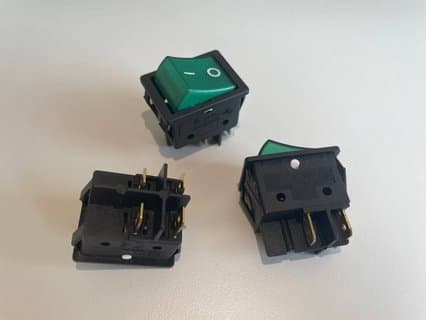 Силовой клавишный выключатель 16A/250V с зеленой клавишей, производство Турция (Setel)