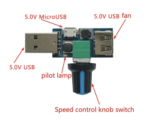 Регулятор скорости вращения 5В USB вентилятора с выключателем и потенциометром