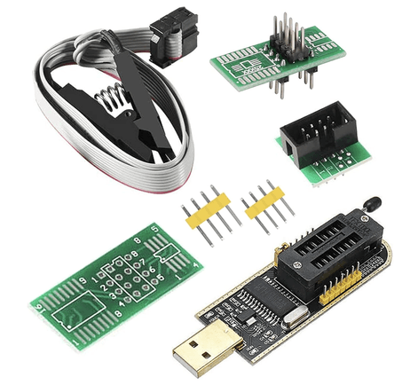 Комплект программатора CH341A USB с клипсой SOP8 и адаптерами для микросхем памяти